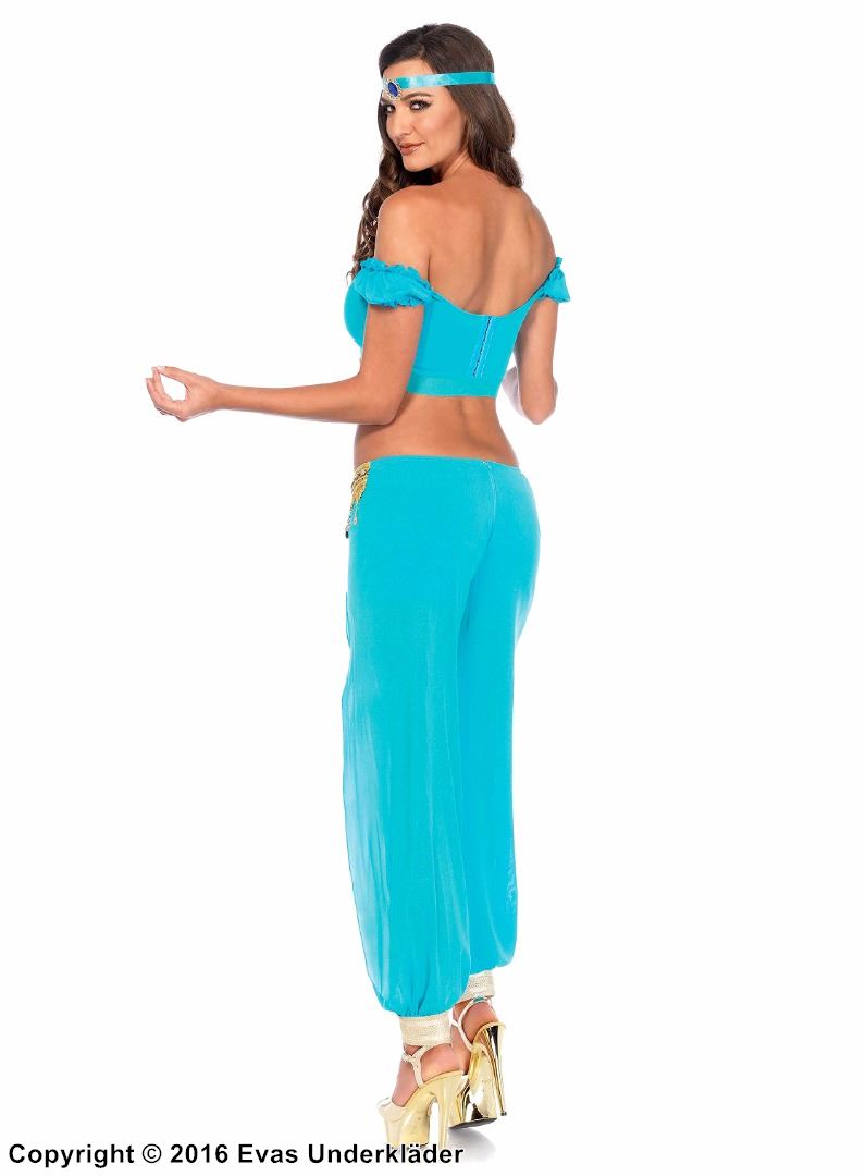 Princess Jasmine from Aladdin, costume top and pants, rhinestones, off shoulder
